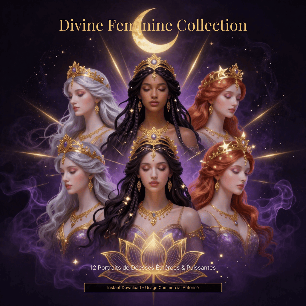 Collection Divine Feminine & Goddess - 10 Portraits Éthérés (Édition Or) (19,90 USD / 27,00 CAD)