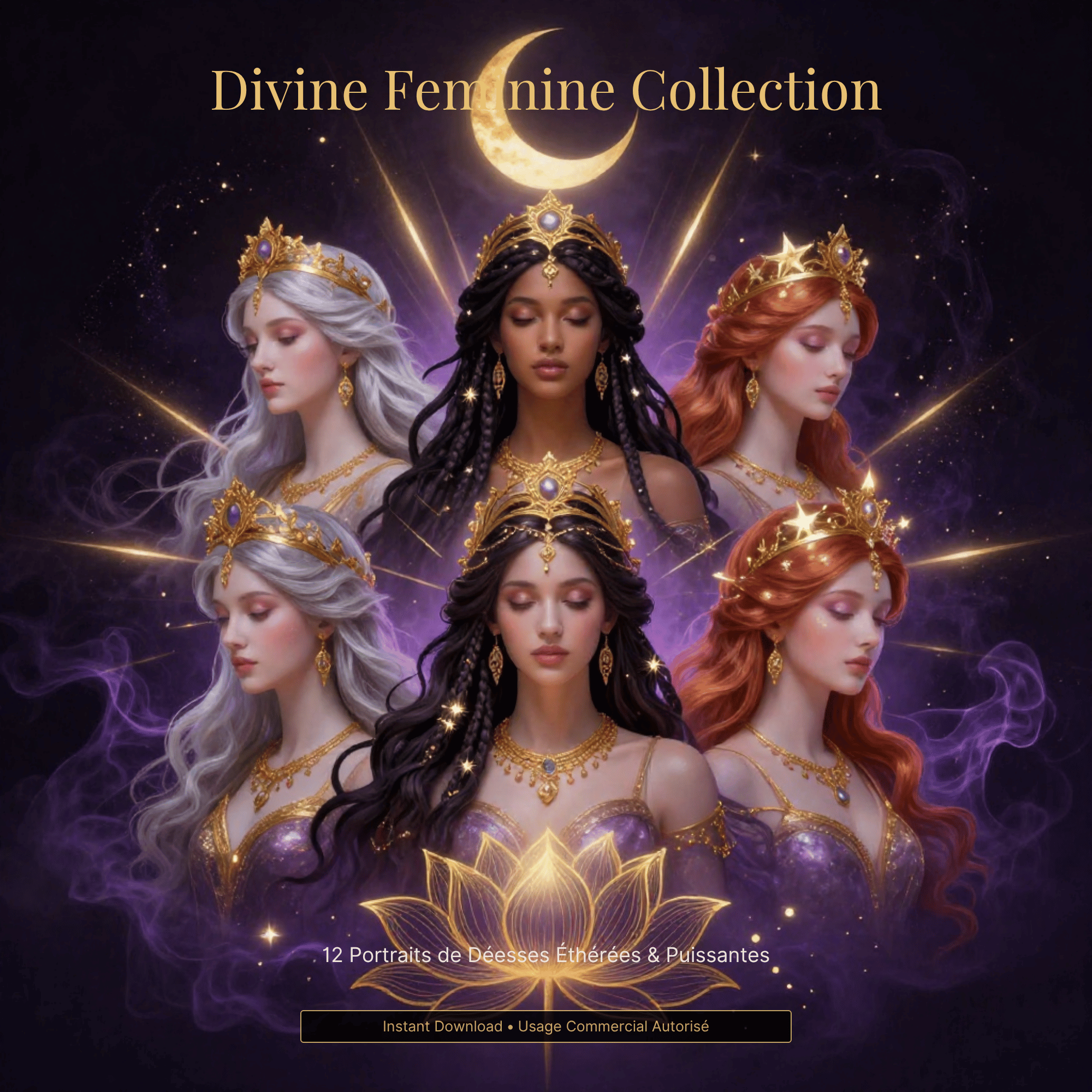 Collection Divine Feminine & Goddess - 10 Portraits Éthérés (Édition Or) (19,90 USD / 27,00 CAD)