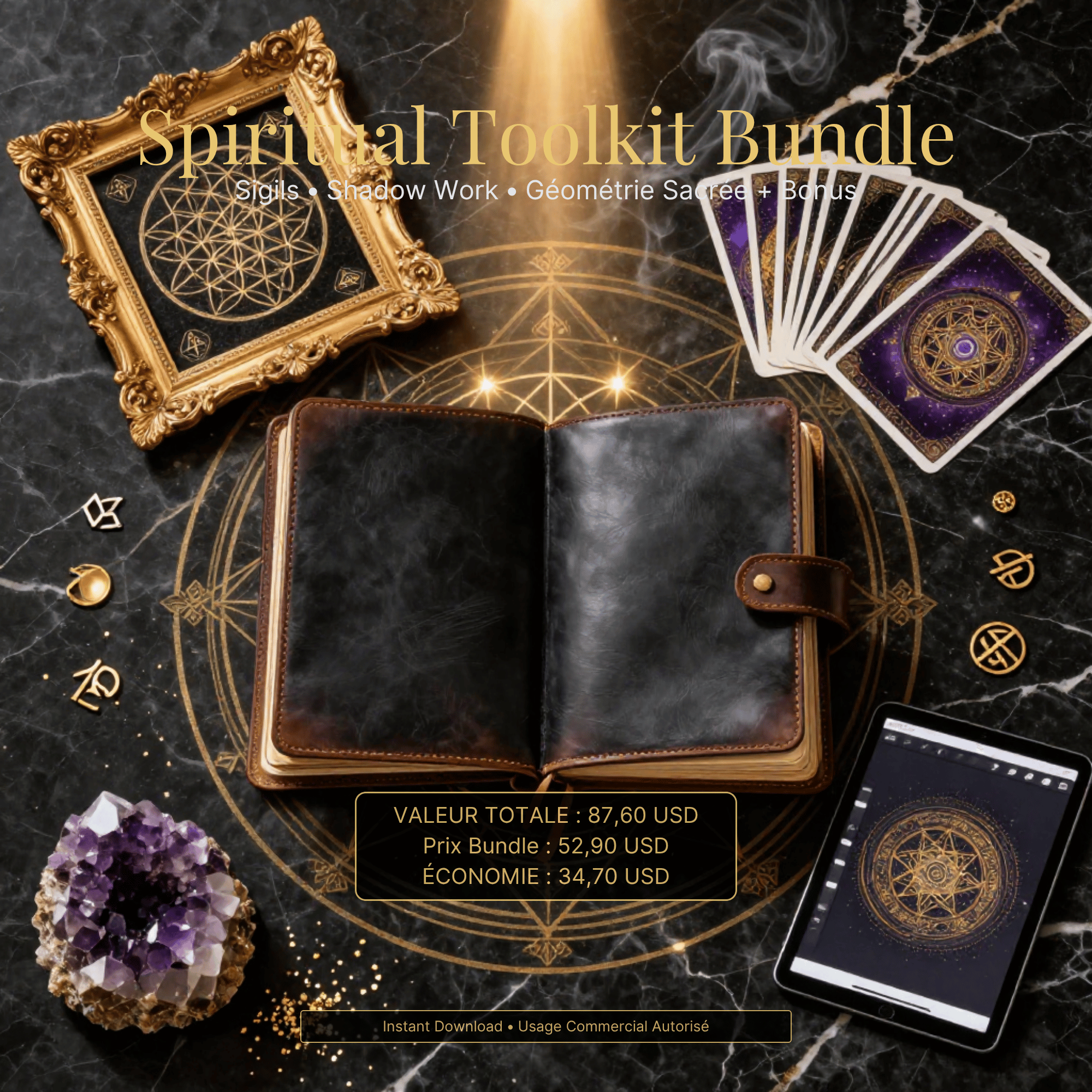 Bundle "Spiritual Toolkit" – Shadow Work Journal + Cartes Affirmations + 2 Coloring Books (35,00 USD / 48,00 CAD)
