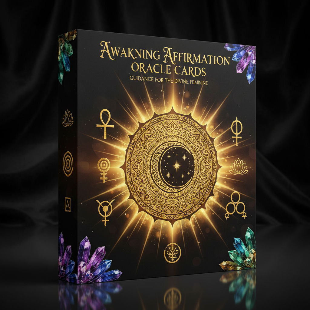 30 Awakening Affirmation Cards mandala céleste cristaux dorés